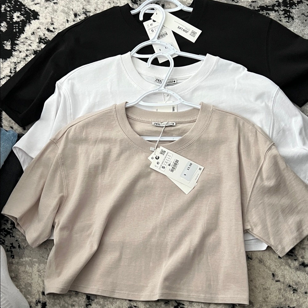 Zara Women's Crop Tops - Black, White, and Tan